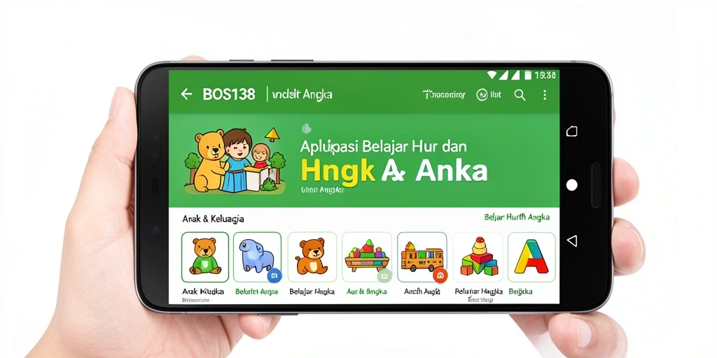 Antarmuka menarik aplikasi BOS138 untuk belajar huruf dan angka.