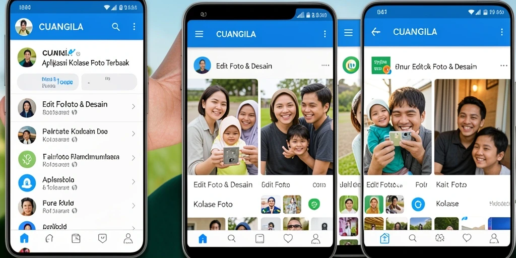 Tampilan antarmuka aplikasi CUANGILA untuk membuat kolase foto yang menarik.