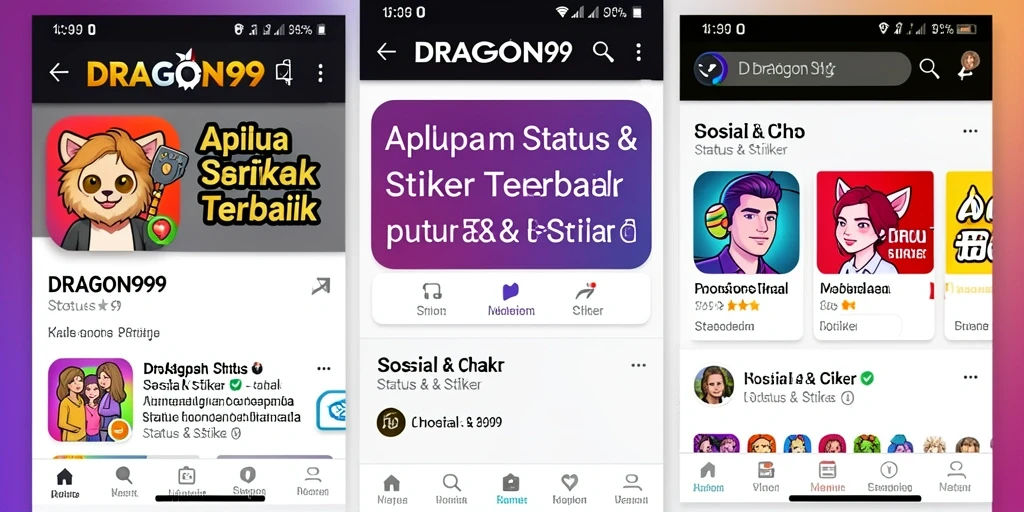 Tampilan antarmuka DRAGON99 dengan berbagai stiker lucu dan kreatif.