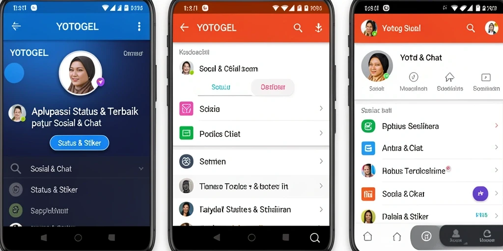 Antarmuka YOTOGEL menampilkan berbagai stiker menarik untuk status dan chat.